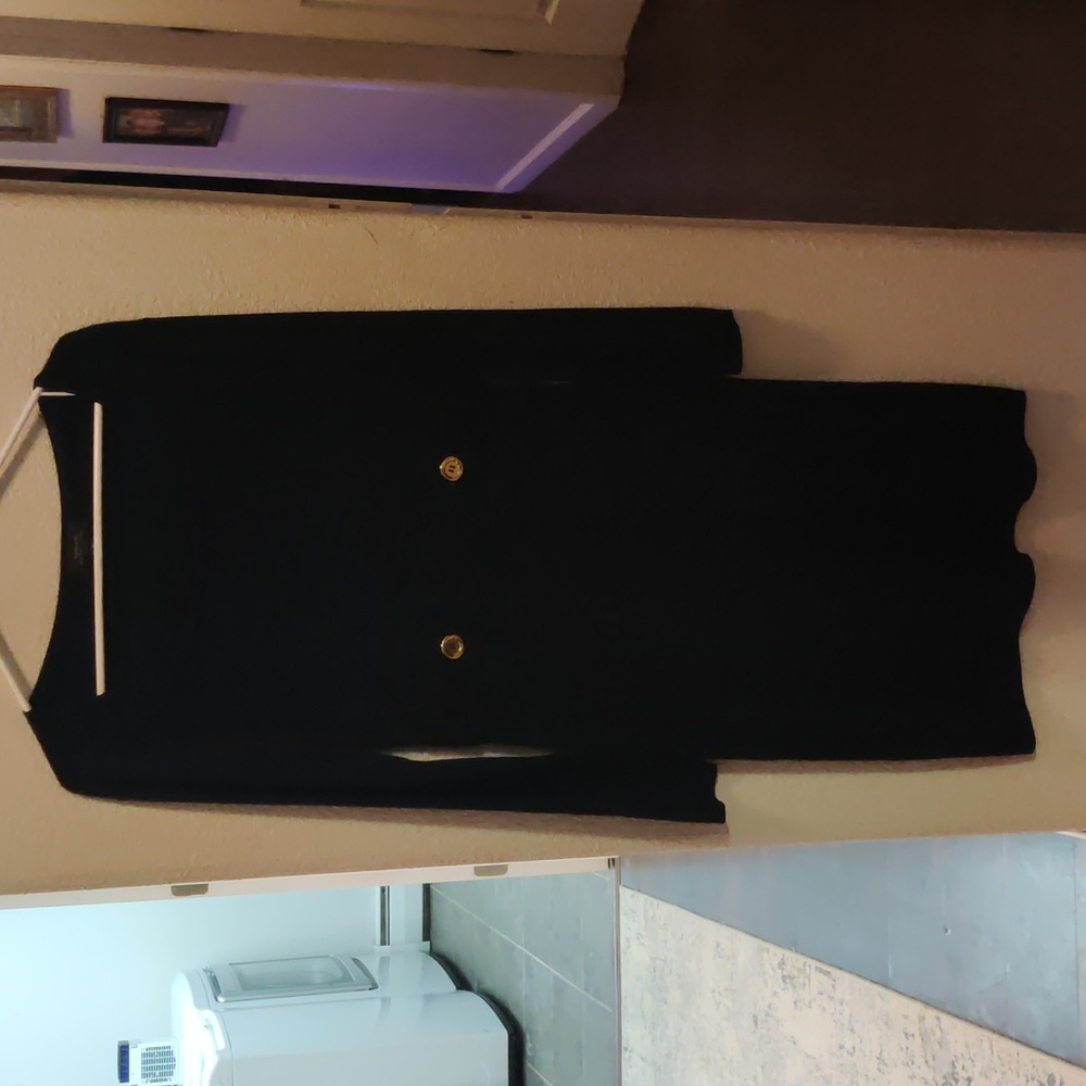 Chic Black Long Sleeve Dress with Gold Buttons Tahari Size S